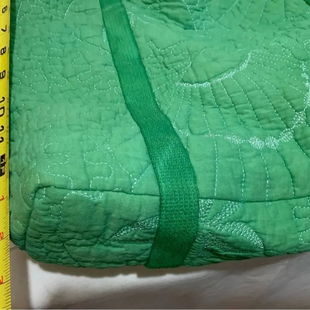 Large Quilted floral open tote bag green white stitches